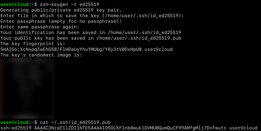 Screenshot of keypair generation and display Screenshot of keypair generation