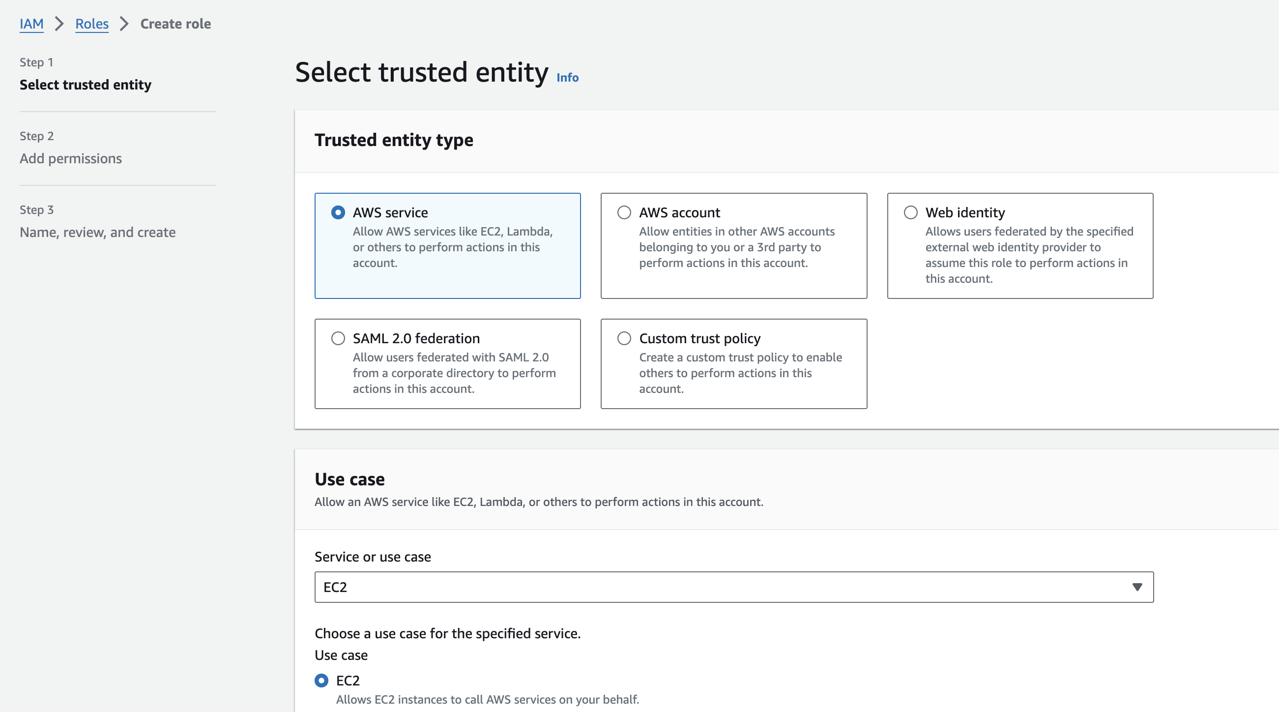 Page 1 of IAM role configuration